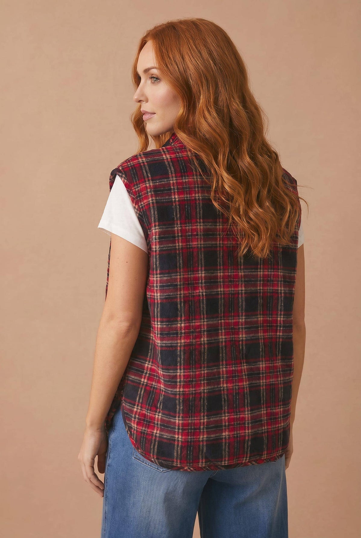 Haptics - High Neck Snap Button Plaid Quilted Vest