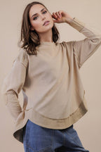 Mineral Washed Elbow Patch Contrast Knit Top