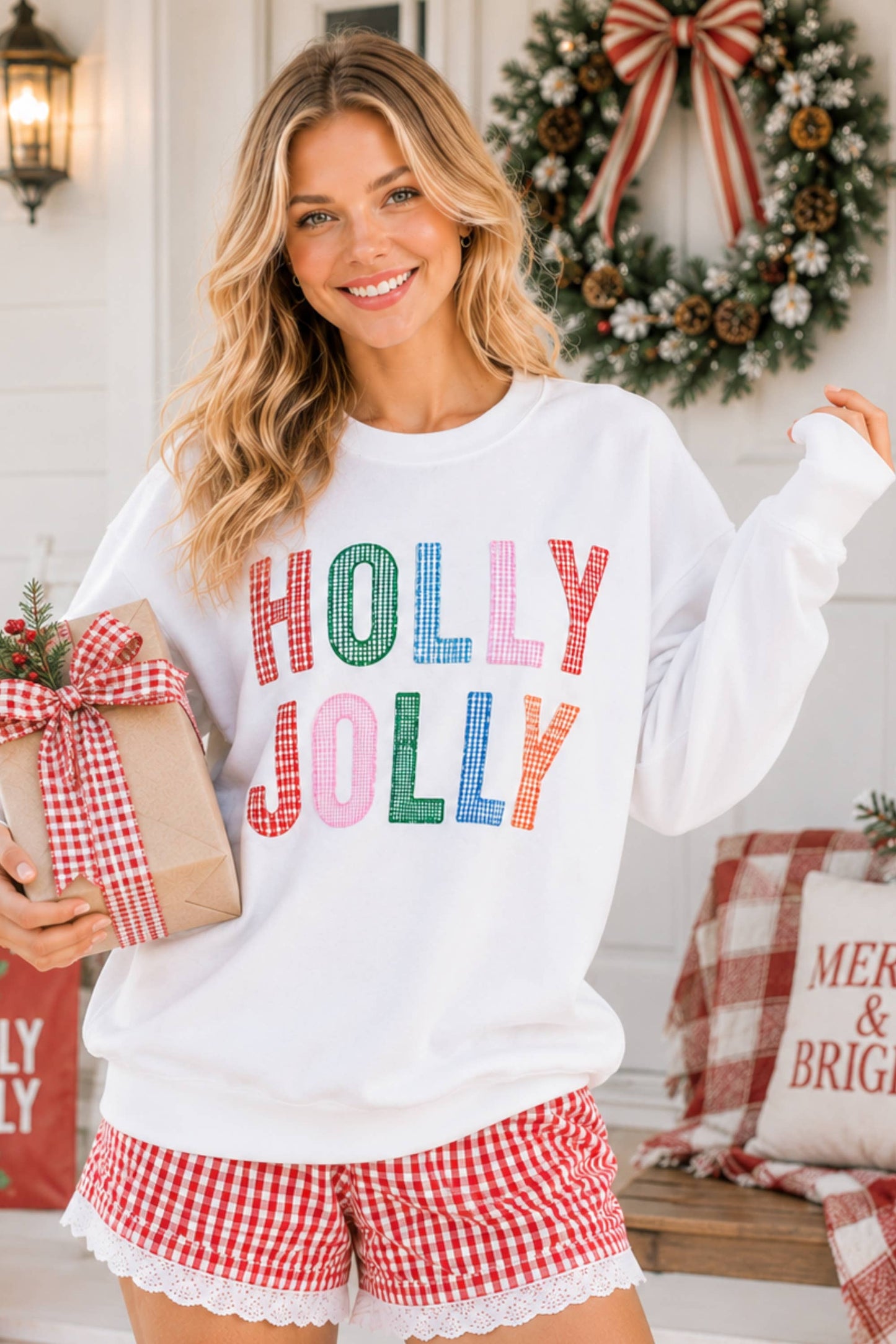 Main Strip - Holly Jolly Multicolor Gingham Pullover – Ready to Ship🎄