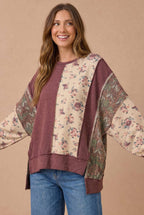 Haptics - Mixed Fabric Floral Waffle Knit Paneling Top