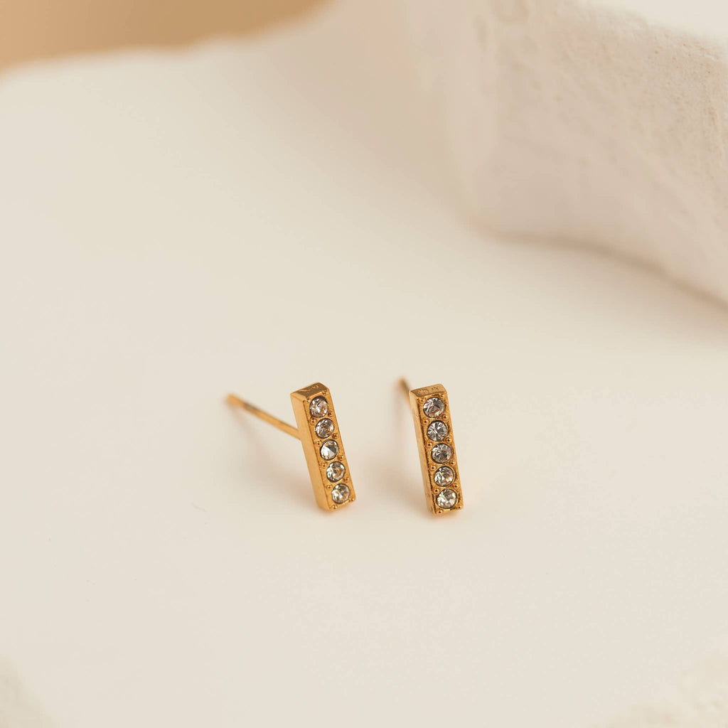 Howard's - Waterproof Earrings Crystal Bar Studs with Glass Gemstones