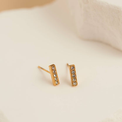 Howard's - Waterproof Earrings Crystal Bar Studs with Glass Gemstones