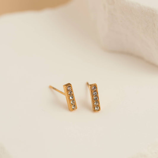 Howard's - Waterproof Earrings Crystal Bar Studs with Glass Gemstones