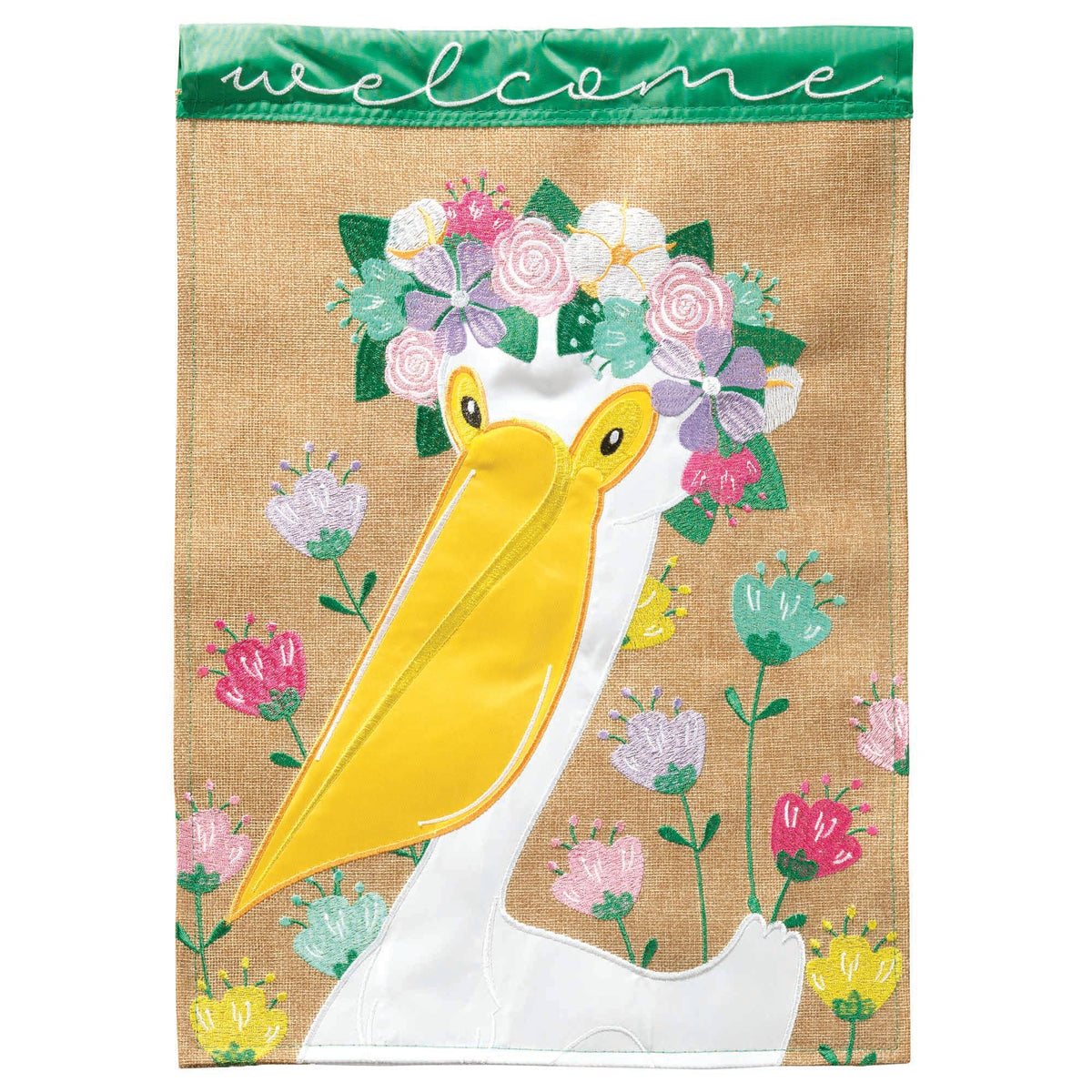 Welcome Floral Pelican Garden Flag, Size 13x18