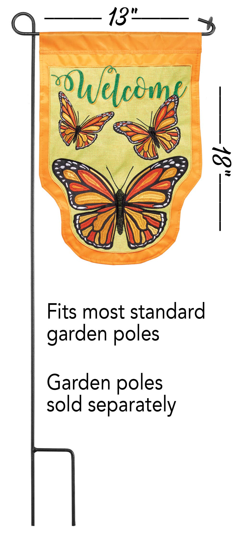 MONARCH BUTTERFLY WELCOME DOUBLE APPLIQUE GARDEN FLAG