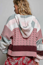 Pol Clothing - Mixed-Texture Patchwork Chenille Knit Crochet Cardigan