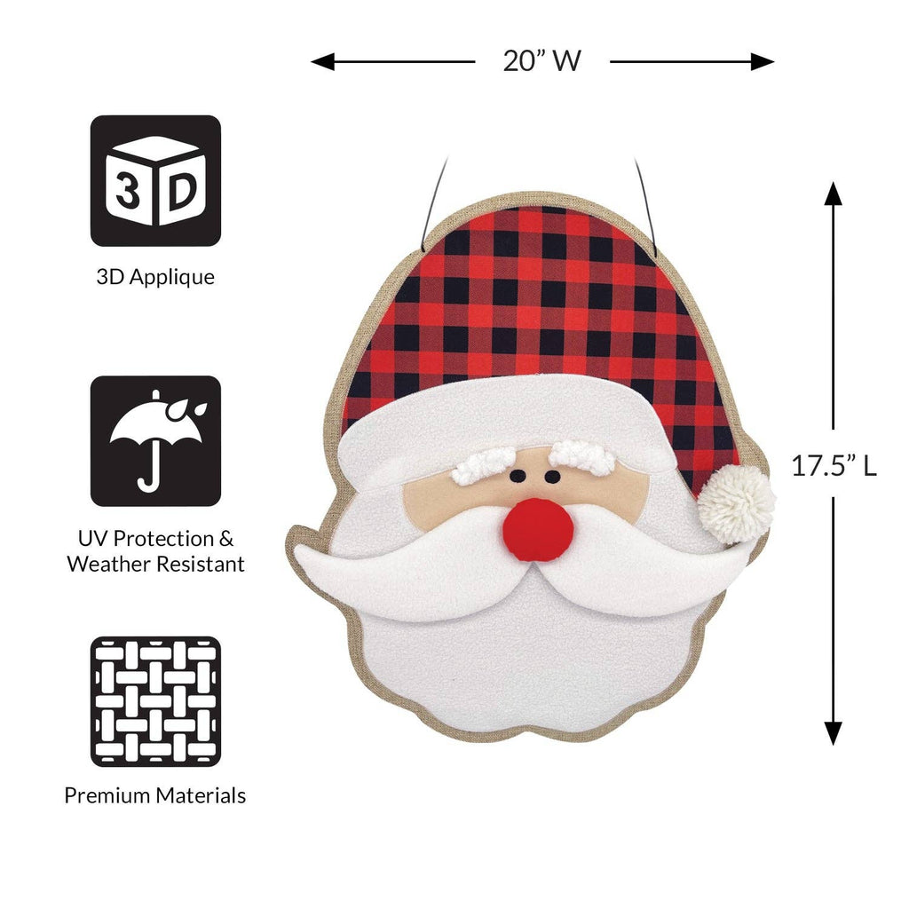 JEC Home Goods Inc - Christmas Santa Burlap Burlap Puffy Wall Hanging Rustic Porch Door Décor  20"x17.5"