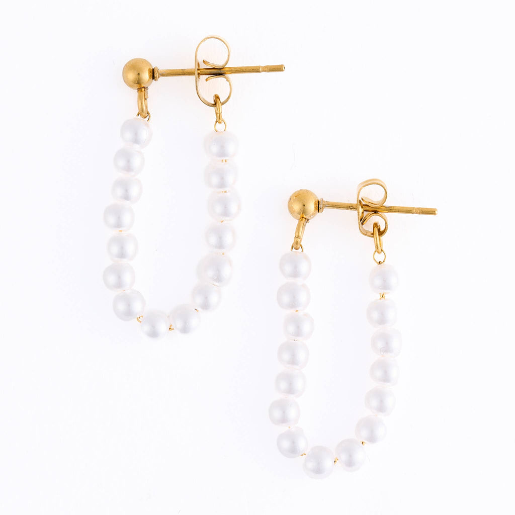 Waterproof Earrings Genuine Pearl Beaded Drop Narelle Gold