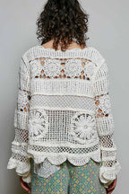 Pol Clothing - Textured Stitch Scalloped Trim Crochet Knit Sweater Top