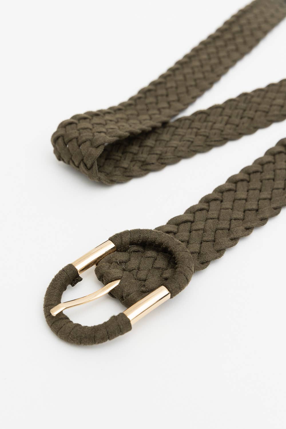 Braided PVC Suede Oval Buckle Belt: Camel