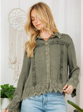 Artisan Boho Lace Trim Button-Front Blouse Top (NEW COLOR)