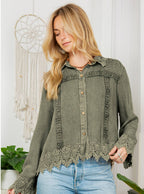 Artisan Boho Lace Trim Button-Front Blouse Top (NEW COLOR)