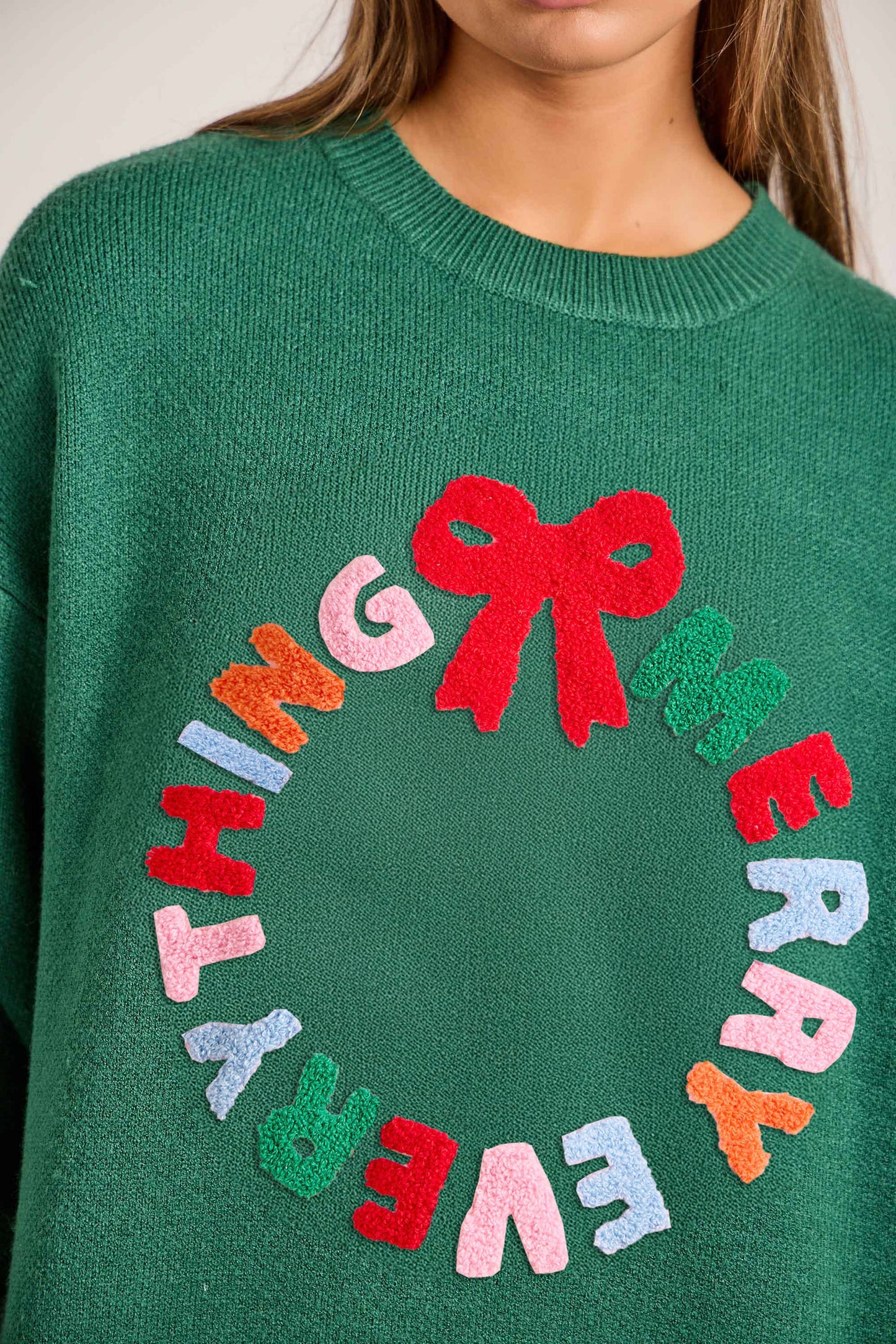 Merry Everything Knit Sweater with Wreath & Bow – Holiday
