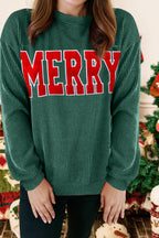 Christmas Twisted Rib Merry Letter Loose Long Sleeve Top