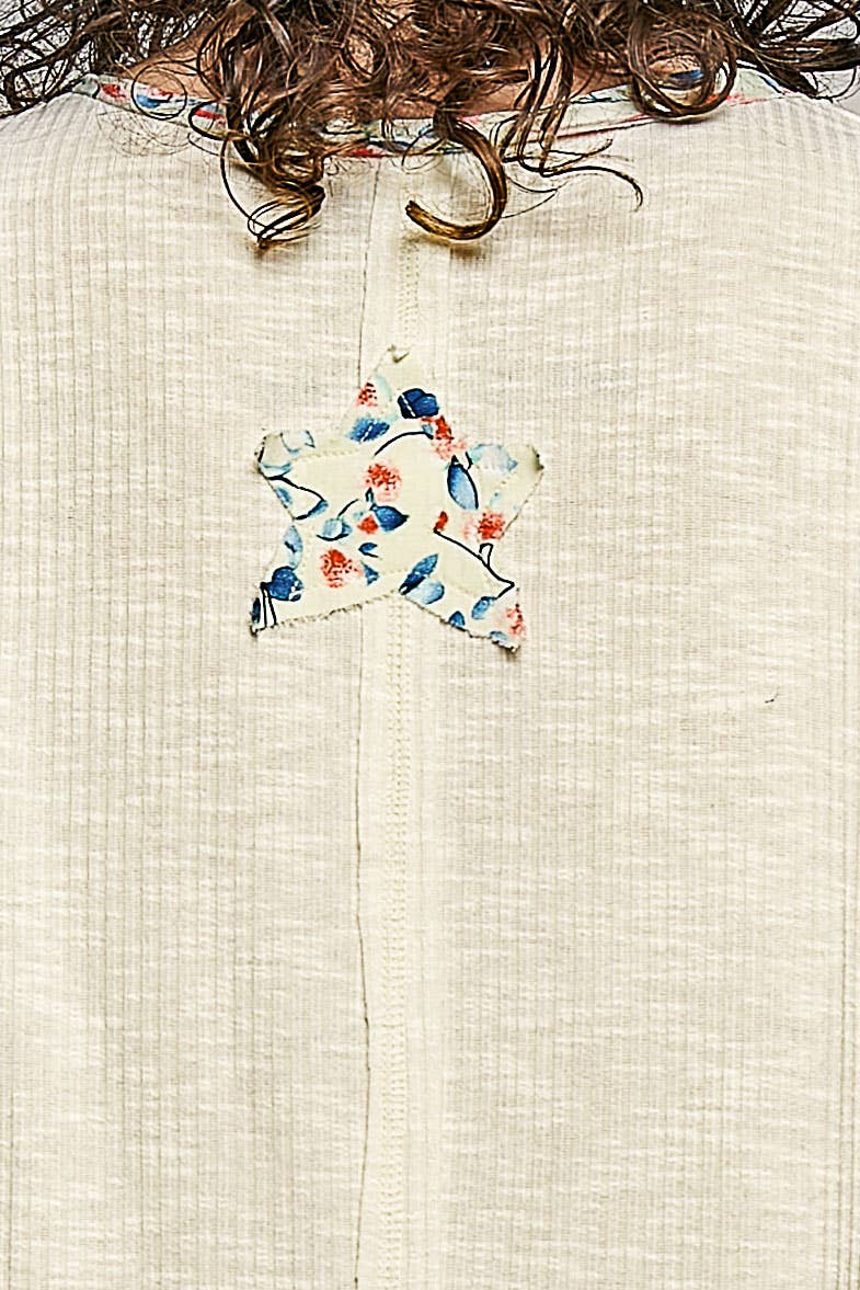 Pol Clothing - Boho Floral Star Patch Rib Sleeveless Top