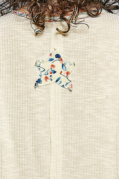 Pol Clothing - Boho Floral Star Patch Rib Sleeveless Top