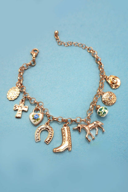JOSSLYN by wall to wall - CHARM BRACELET - WESTERN BOOT CROSS PORCELAIN | 80B1345