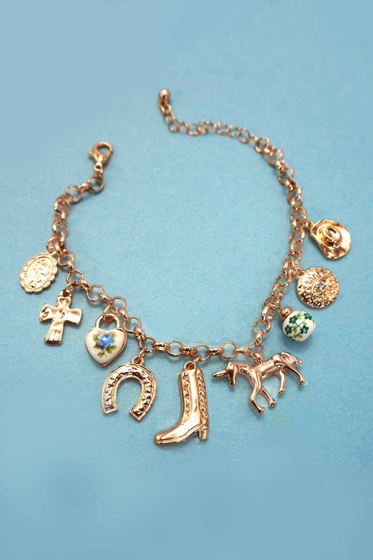 JOSSLYN by wall to wall - CHARM BRACELET - WESTERN BOOT CROSS PORCELAIN | 80B1345