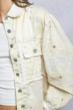 Pol Clothing - Cable Knit Lace Patchwork Woven Long Sleeve Shirt Top