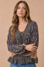 Haptics - Floral Color Block Peplum Raglan Top