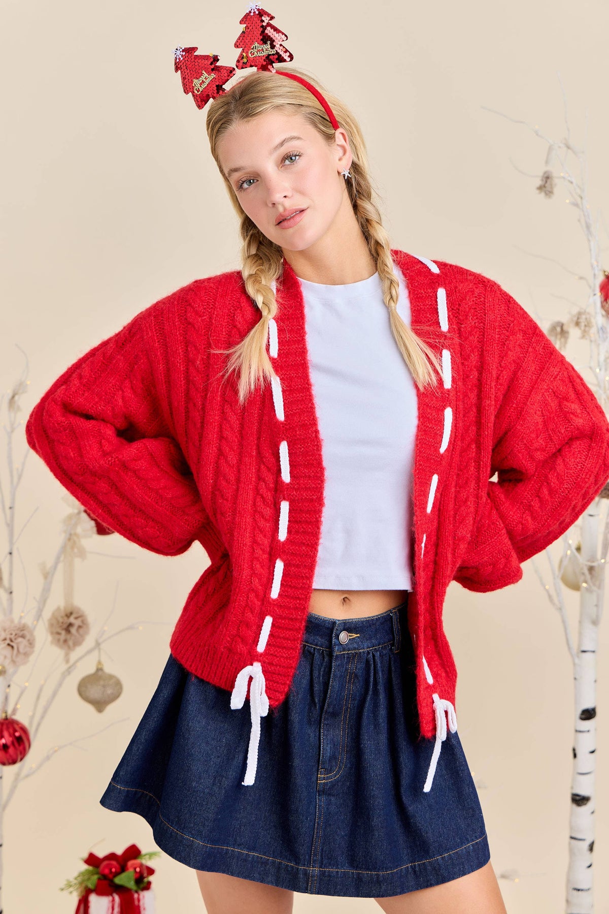 Festive Holiday Cable Knit Cardigan