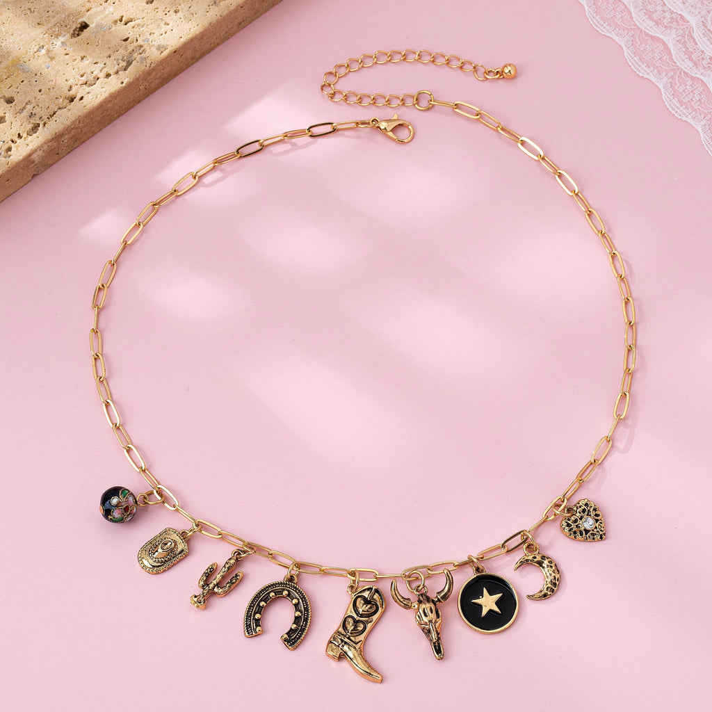 Western Charm Necklace - Boot cross heart