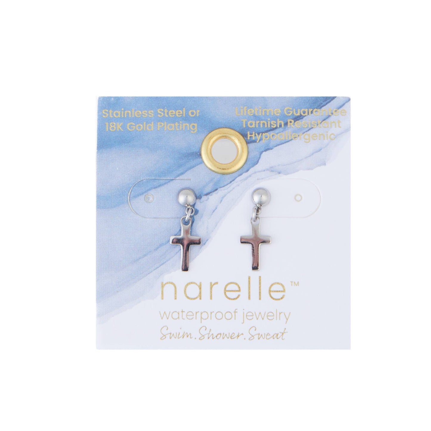 Howard's - Waterproof Earrings Dangle Cross in Gold & Stainless Steel