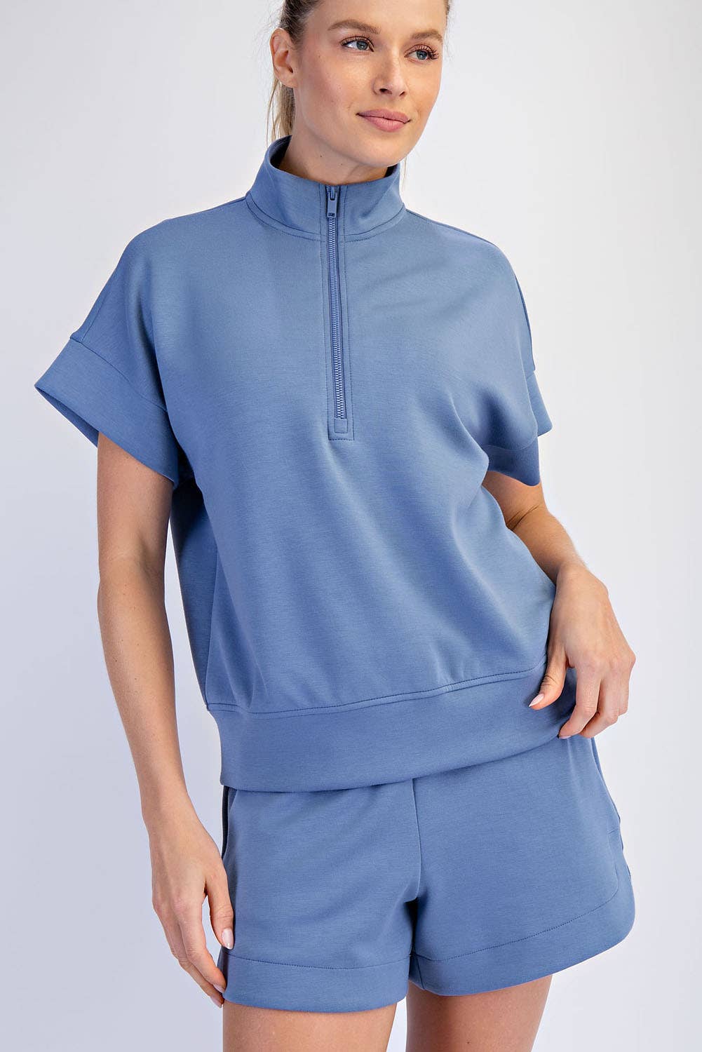 Rae Mode - MODAL SCUBA QUARTER ZIP SHORT SLEEVE TOP