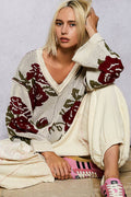 Pol Clothing - Long sleeve contrast floral exposed seam detail sweater top