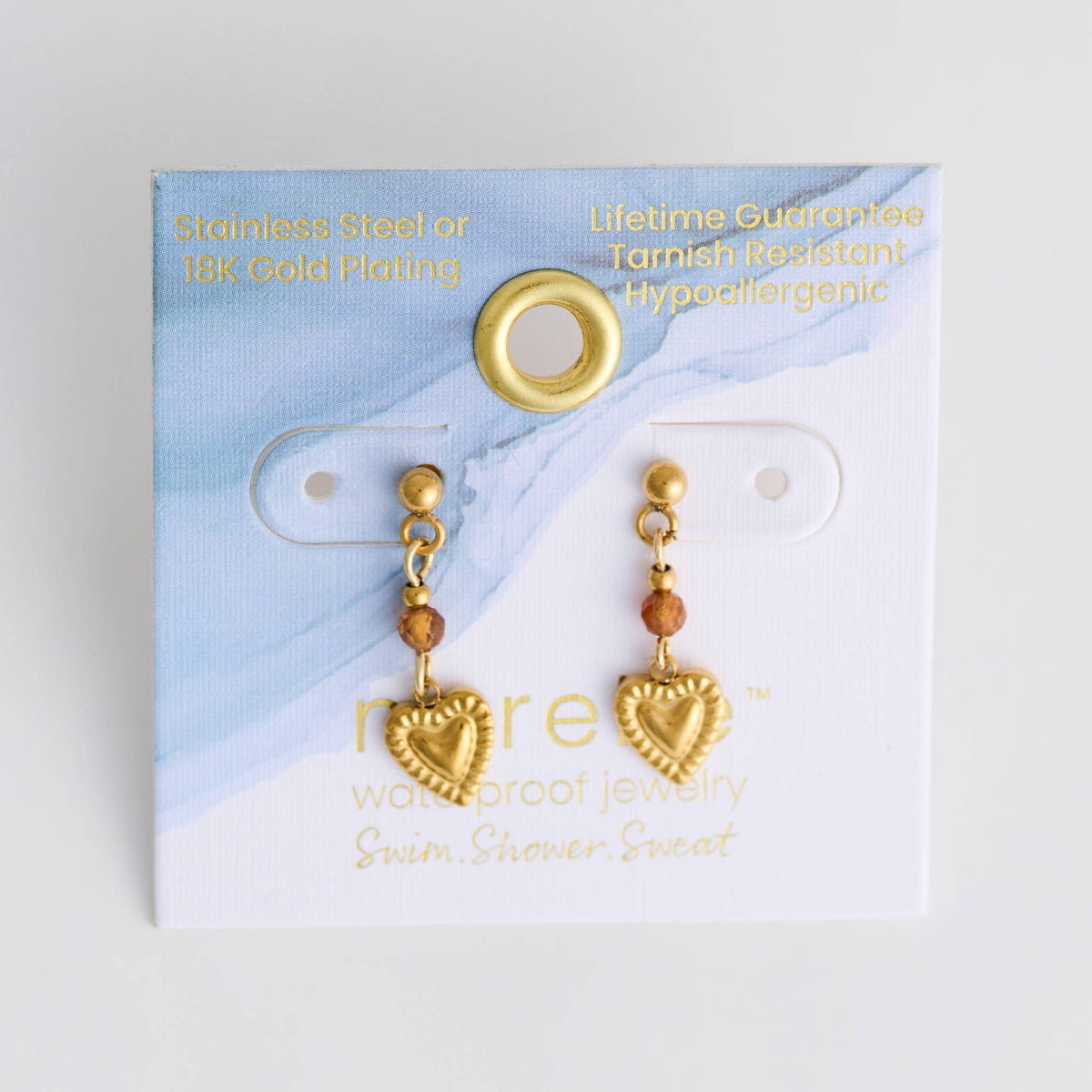 Howard's - Tiger Eye Earrings Heart Drop Waterproof Narelle Gold
