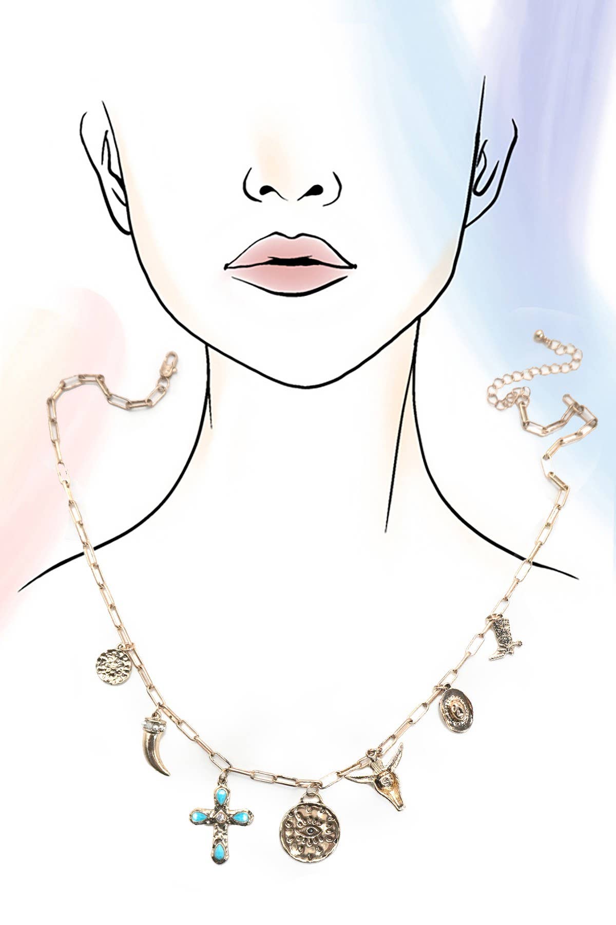 CHARM NECKLACE-WESTERN CROSS COWBOY HAT | 80N91684