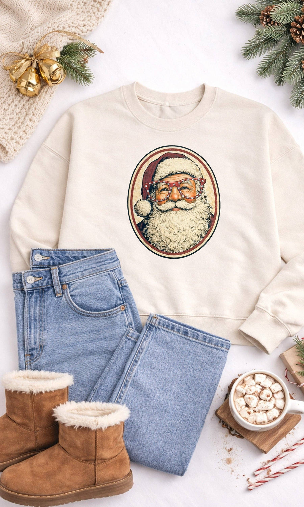 Sugar Stitch - Santa with Rhinestone Specs Graphic Sweatshirt