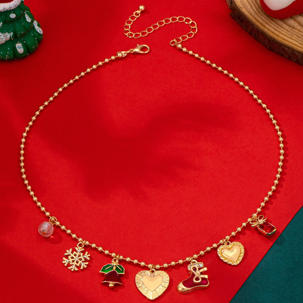 JOSSLYN by wall to wall - Christmas Snowflake bell heart stocking Necklace | 80N93335