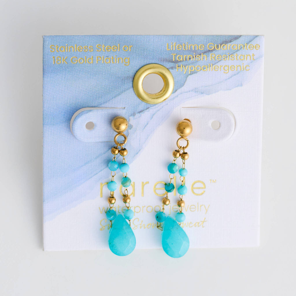 Howard's - Waterproof Earrings Drop Kyanite Beaded Narelle Gold