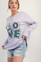 Easel LOVE PATCH RIB KNIT MINERAL WASHED TOP