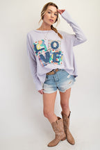 Easel LOVE PATCH RIB KNIT MINERAL WASHED TOP