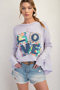 Easel LOVE PATCH RIB KNIT MINERAL WASHED TOP