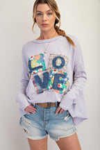 Easel LOVE PATCH RIB KNIT MINERAL WASHED TOP