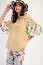 Easel PRINT N LACE MIX RIB KNIT TUNIC