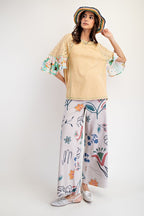 Easel PRINT N LACE MIX RIB KNIT TUNIC