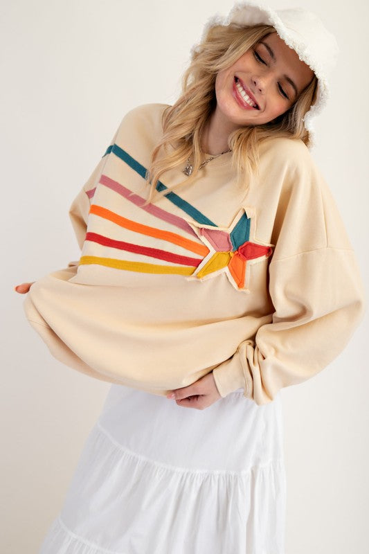 Easel RISING STAR PATCH TERRY KNIT PULLOVER