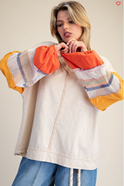 Easel V-Neck Color Mix Washed Cotton Pullover