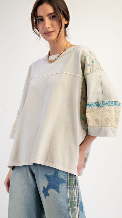 Print Mix Mineral Washed Terry Knit Top