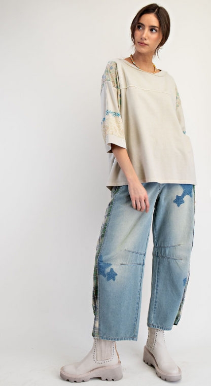 Print Mix Mineral Washed Terry Knit Top