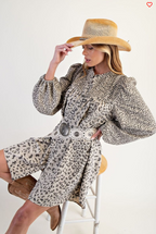 EASEL ANIMAL PRINTED BUTTON DOWN SWING DRESS