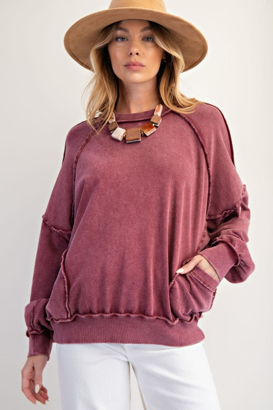 Easel Cut Out Mineral Washed Pullover