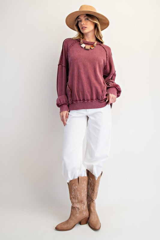 Easel Cut Out Mineral Washed Pullover