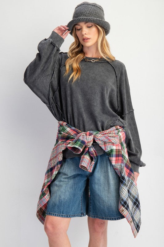 Easel Cut Out Mineral Washed Pullover