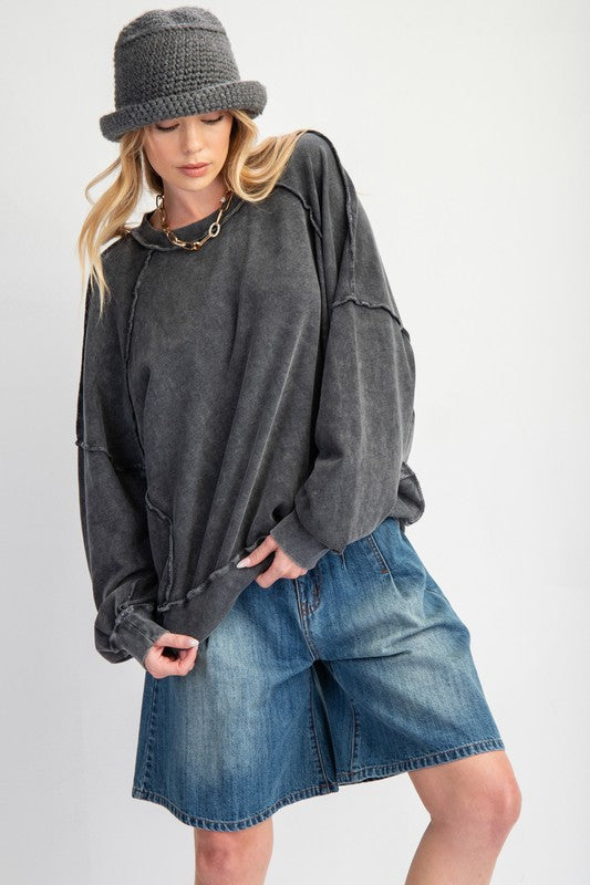 Easel Cut Out Mineral Washed Pullover
