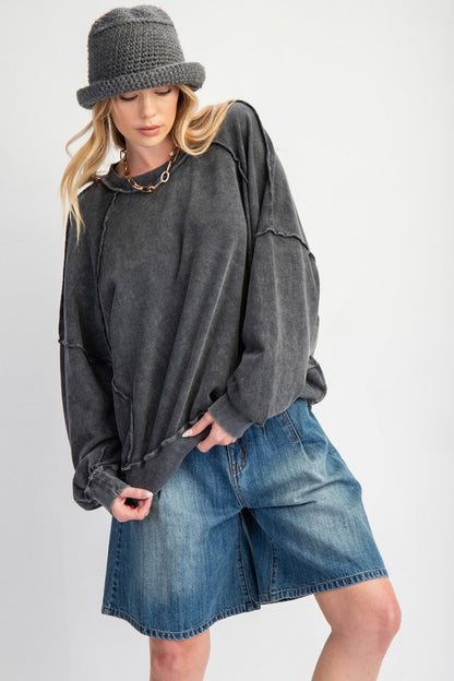 Easel Cut Out Mineral Washed Pullover